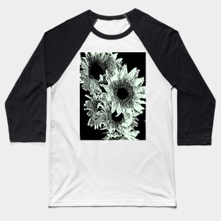 Sunflowers in Black and White Baseball T-Shirt